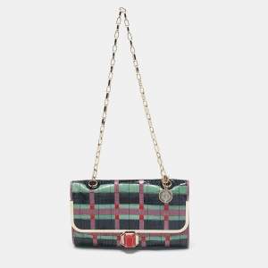 Lanvin Multicolor Woven Croc Embossed Patent Leather Flap Shoulder Bag