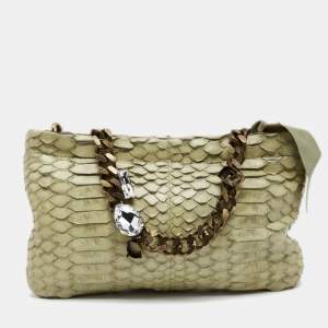 Lanvin Mint Green Python Crystals Embellish Chain Clutch