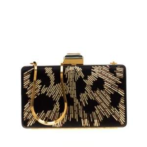 Lanvin Black/Gold Embellished Satin Chain Clutch