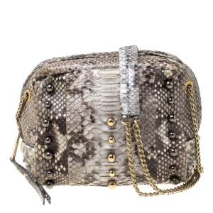 Pre Owned Lanvin Grey Python Sugar Studded Shoulder Bag