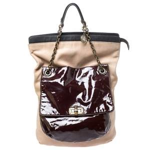 Pre Owned Lanvin Multicolor Leather and Patent Foldover Shoulder Bag