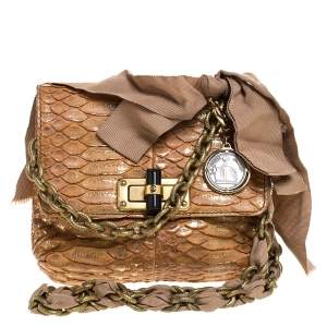 Pre Owned Lanvin Metallic Brown Python Mini Happy Shoulder Bag