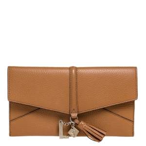 Lanvin Brown Leather Envelope Tassel Clutch