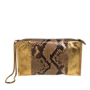 Lanvin Beige/Gold Python Metal Edge Pouch