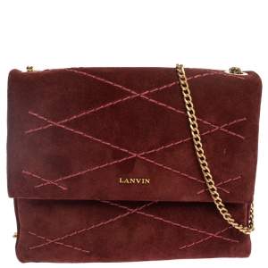 Pre Owned Lanvin Burgundy Suede Mini Sugar Shoulder Bag