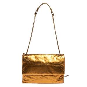 Pre Owned Lanvin Gold Leather Flap Shoulder Bag
