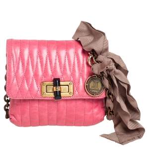 Pre Owned Lanvin Pink Quilted Leather Mini Happy Pop Crossbody Bag