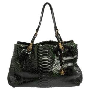 Pre Owned Lanvin Black/Green Python Shoulder Bag