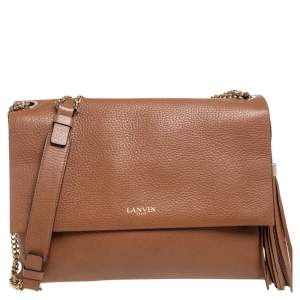 Lanvin Brown Leather Sugar Tassel Flap Shoulder Bag