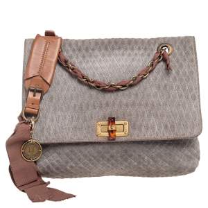 Pre Owned Lanvin Grey Suede Medium Happy Classic Shoulder Bag