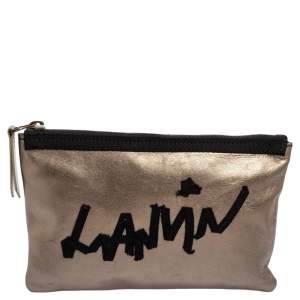 Lanvin Metallic Olive Leather Logo Patch Pouch