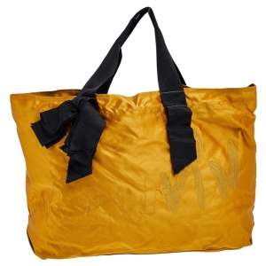 Pre Owned Lanvin Mustard Satin Embroidered Tote