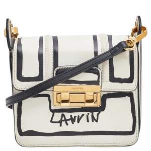 Pre Owned Lanvin White/Black Printed Leather Mini Jiji Shoulder Bag