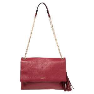 Lanvin Burgundy Leather Sugar Tassel Flap Shoulder Bag