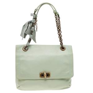 Pre Owned Lanvin Mint Green Leather Happy Flap Shoulder Bag
