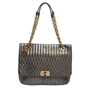 Pre Owned Lanvin Metallic Grey Quilted Leather Happy Shoulder Bag