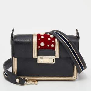 Pre Owned Lanvin Multicolor Leather and Velvet Small Pearl Embellished Jiji Shoulder Bag