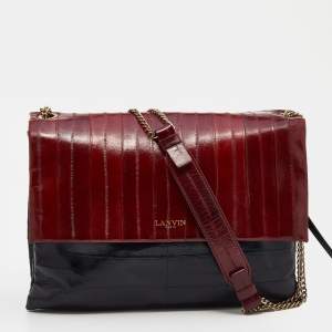 Pre Owned Lanvin Black/Red Eel Leather Flap Chain Shoulder Bag