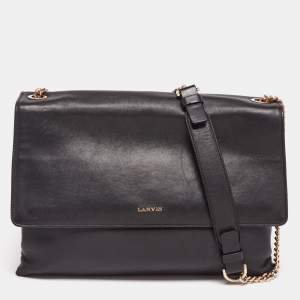 Pre Owned Lanvin Black Leather Flap Shoulder Bag