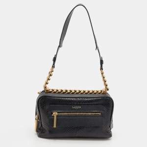 Pre Owned Lanvin Black Python Padam Shoulder Bag