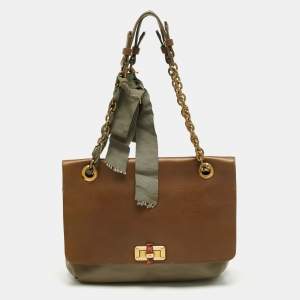 Pre Owned Lanvin Brown/Olive Green Leather Happy Flap Shoulder Bag