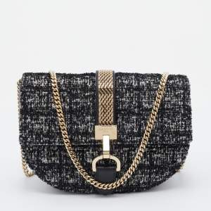 Pre Owned Lanvin Black Leather and Lame Fabric Chain Crossbody Bag