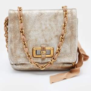 Pre Owned Lanvin Metallic Textured Leather Mini Happy Crossbody Bag