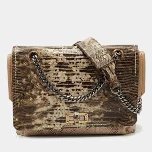 Pre Owned Lanvin Tri Color Lizard/Snake Embossed Leather and Suede Medium Happy Shoulder Bag