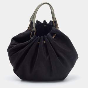 Pre Owned Lanvin Black Leather and Lizard Embossed Sac Polisson Hobo
