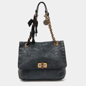 Pre Owned Lanvin Green/Black Leopard Print Nubuck Leather Happy Shoulder Bag