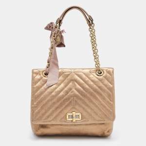 Lanvin Bronze Quilted Leather Happy Flap Shoulder Bag