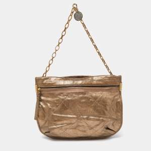 Lanvin Metallic Gold Leather Chain Hobo