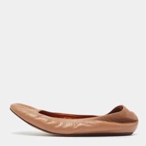 Lanvin Beige Leather Scrunch Ballet Flats Size 38