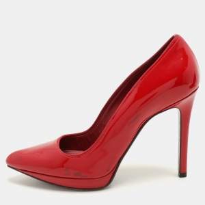 Lanvin Red Patent Leather Pointed Toe Platform Pumps Size 38.5