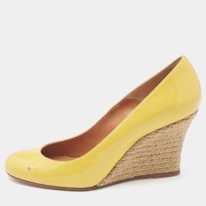 Lanvin Yellow Patent Leather Wedge Pumps Size 37