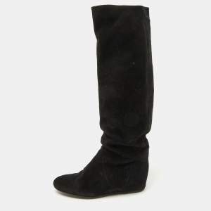 مملوكة مسبقًا Lanvin Black Suede Knee Length Wedge Boots Size 39