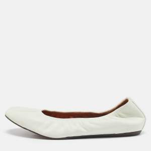 Lanvin White Leather Scrunch Ballet Flats Size 38
