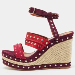 Lanvin Multicolor Suede Studded Espadrille Platform Wedge Ankle Strap Sandals Size 40