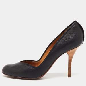 Pre Owned Lanvin Black Leather Round Toe Pumps Size 40