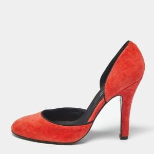 Pre Owned Lanvin Red Velvet Round Toe D'orsay Pumps Size 40