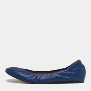 Pre Owned Lanvin Size 39.5 Blue Leather Ballet Flats