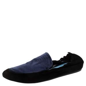 Lanvin Black Suede Leather And Blue Satin Scrunch Loafers Size 40