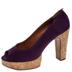 Lanvin Purple Canvas Peep Toe Platform Pumps Size 41