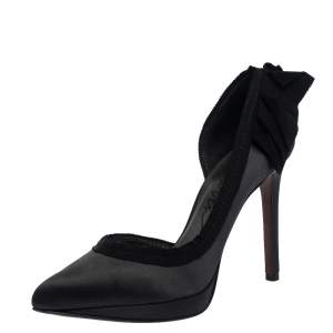 Pre Owned Lanvin Grey/Black Satin Bow Embellished Platform D'orsay Pumps Size 37
