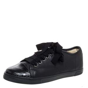 Pre Owned Lanvin Black Leather Lace Up Low Top Sneakers Size 37