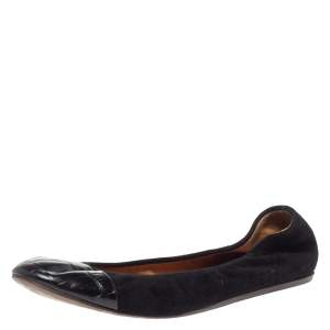 Pre Owned Lanvin Black Croc Embossed Leather And Suede Ballet Flats Size 39.5