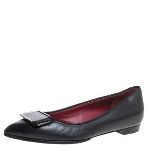 Pre Owned Lanvin Black Leather Pointed Toe Slip on Ballet Flats Size 36.5