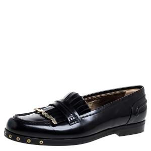 Lanvin Black Leather Fringe Loafers Size 39