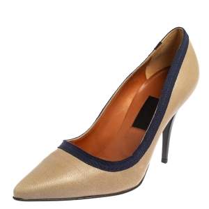 Pre Owned Lanvin Grey/Blue Fabric And Leather Pumps Size 38.5