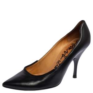 Pre Owned Lanvin Black Leather Pointed Toe Pumps Size 39.5